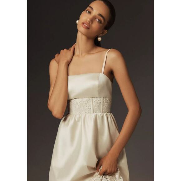 Anthropologie X Bhldn Gabrielle Taffeta Lace A-Line Midi Dress Size M NWT - Picture 2 of 11